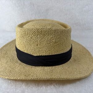 Women’s  Straw Fedora Hat with Black Band - Neutral (H039)